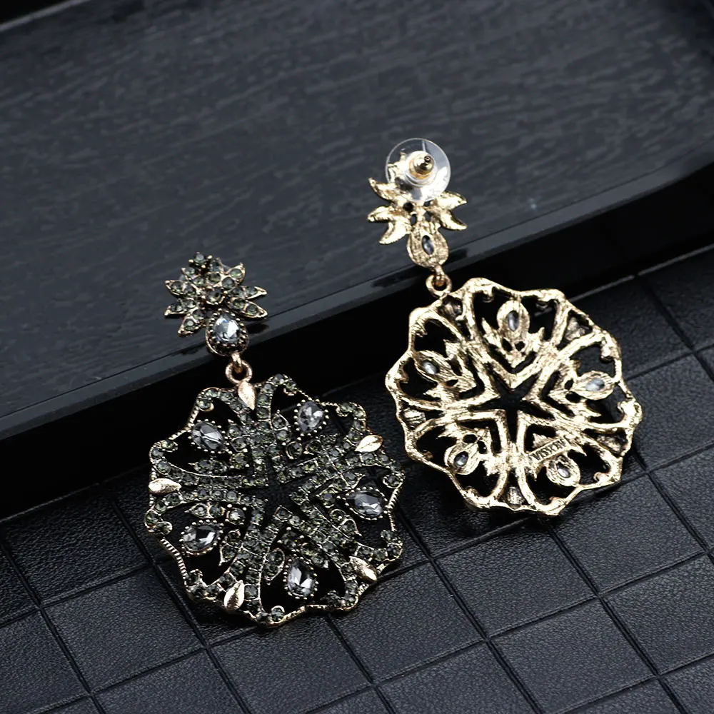 Sunspicems Antique Gold Color Turkish Drop Earrings Bohemia Women Gray Crystal Earring Vintage Wedding Accessories