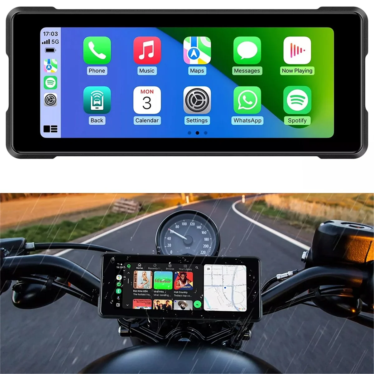 Motorcycle 6.86 Inch Bluetooth Portable Screen GPS Navigation IP68 Waterproof Wireless Carplay Android Auto MP5 Player