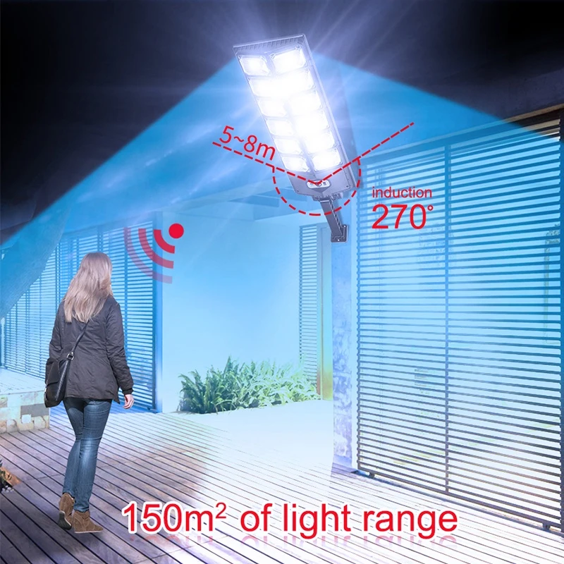 2000000LM 5000W Solar LED Light Outdoor Motion Sensor High Power 10000mAh Solar Garden Lamp With 3Modes Security Street Lighting