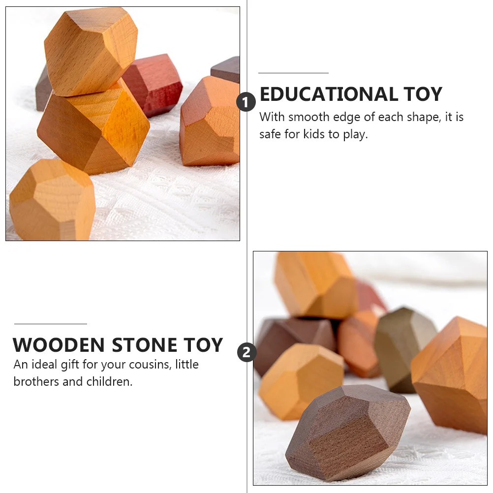 Wooden Stacking Blocks Toys Kids Educational Building Bricks Stone Colorful Smooth Shape Children Play Partners Games Skills