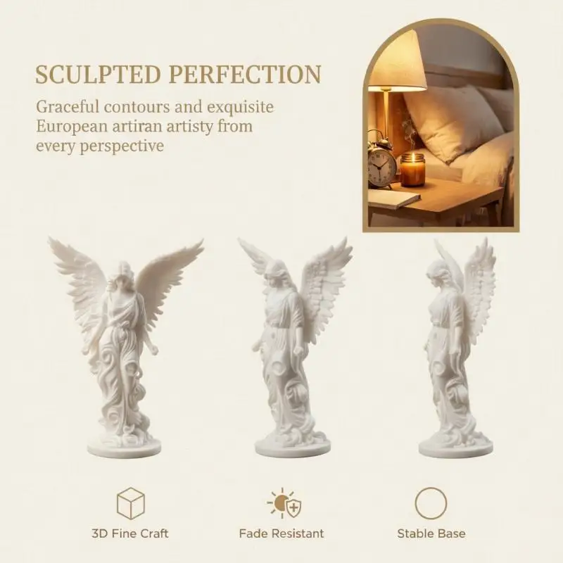 3D Printing White Angel Statue With Exquisite Carved Wings And Elegant Design For Bedroom Nightstand Living Room Home Decor
