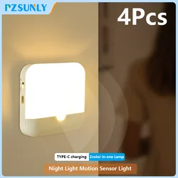 Motion Sensor Light Led Usb TYPE-C Charging Square Lamp for Bedroom Kitchen Stair Hallway Wardrobe Cupboard Lighting Night Light