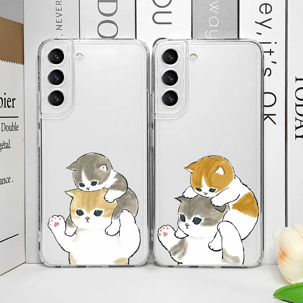 Süße Katze Paar Liebhaber Tier Handyhülle für Samsung Galaxy S23 S22 Plus S21 S25 S24 Ultra FE 5G klare weiche Silikonhülle Fundas