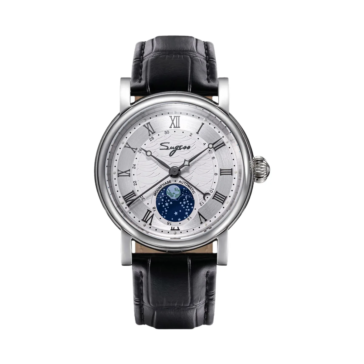 Sugess Uhren für Männer Automatische Mechanische Uhr Mondphase Tianjin ST2108 Wasserdicht Datum Hände Saphir Kristall Rom Welle Zifferblatt – Detail 9