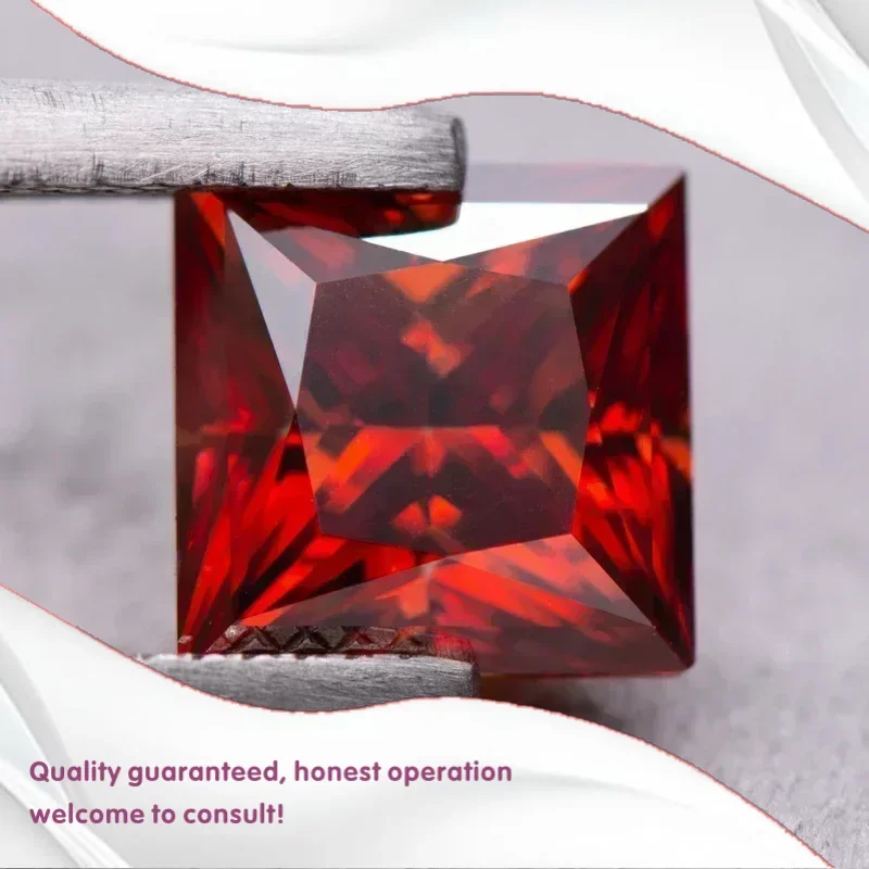 

J-Муассанит Камень Гранат Цвет Принцесса Огранки Искусственный Драгоценный Камень DIY Усовершенствованные Ювелирные Изделия Кольца Серьги Изготовление С Сертификатом