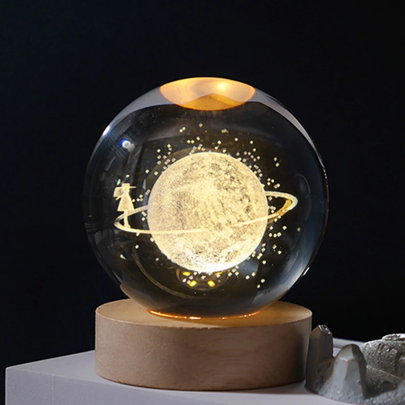 Moon Night Light Crystal Ball Ornament Glowing Galaxy Solar System Warm Bedroom Decoration Girlfriden Christmas New Year Gift