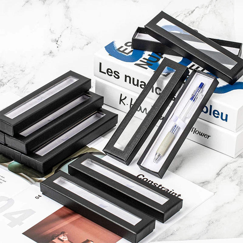 10 Pieces Empty Pen Gift Box Pen Case with Cushion Clear Lid Cardboard Pen Box Pen Display Case