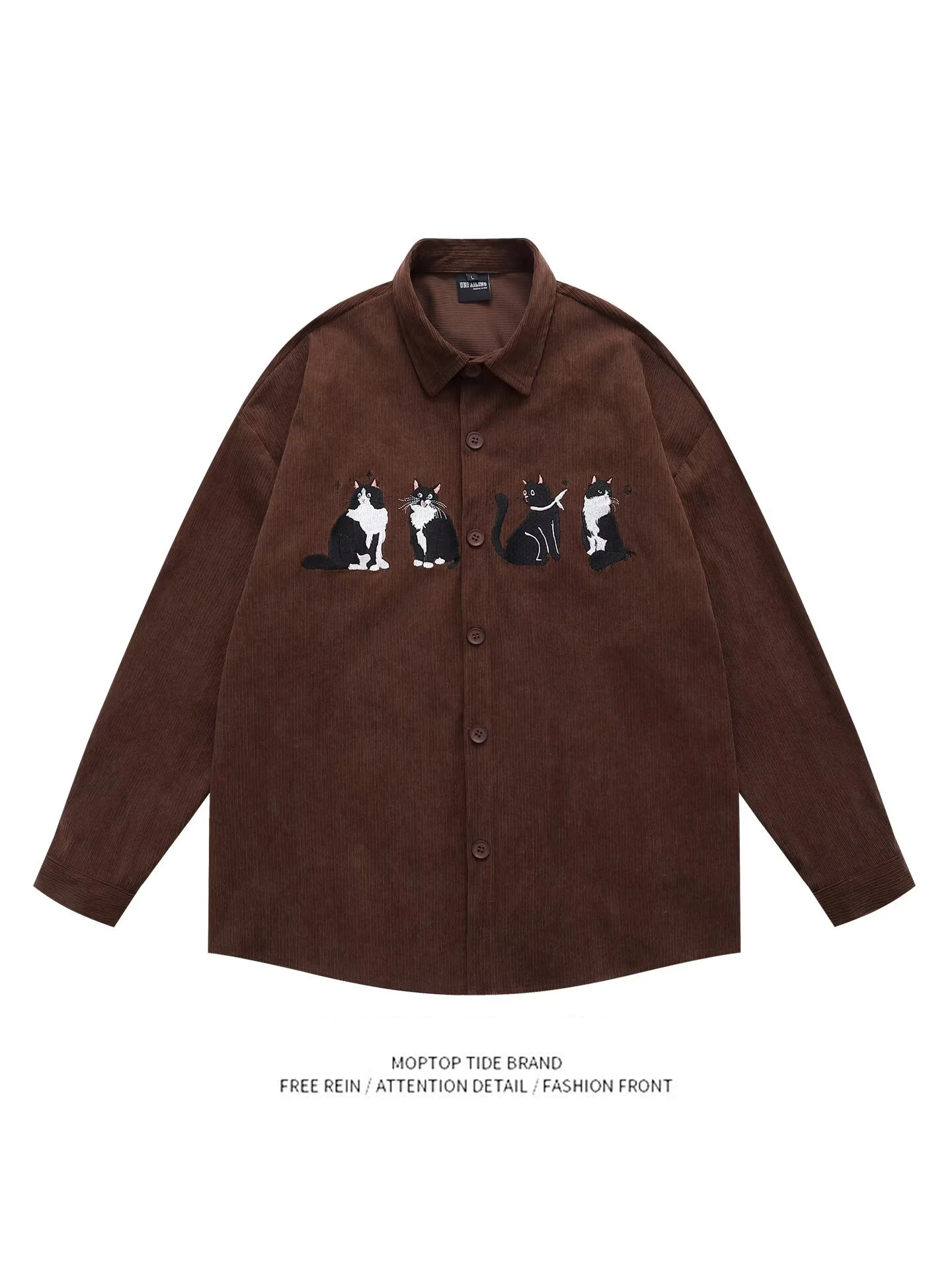 

Mr. WH Adorable Embroidery Corduroy Long Sve irt Loose ex Youthful Sle Four Seasons Universal Polyester Fiber