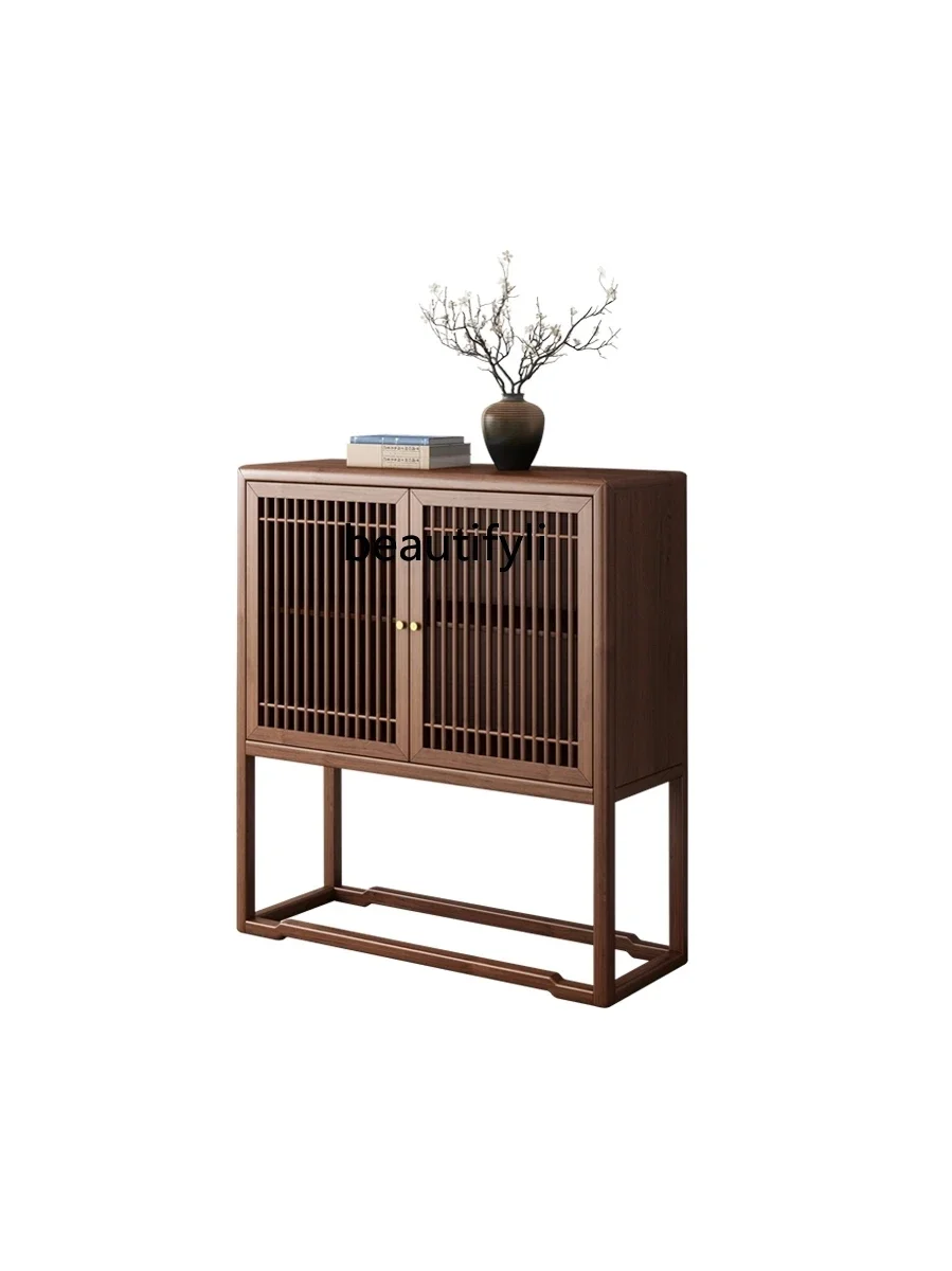 

New Chinese-style solid wood entrance cabinet, simple Zen black walnut side cabinet, side cabinet against the wall