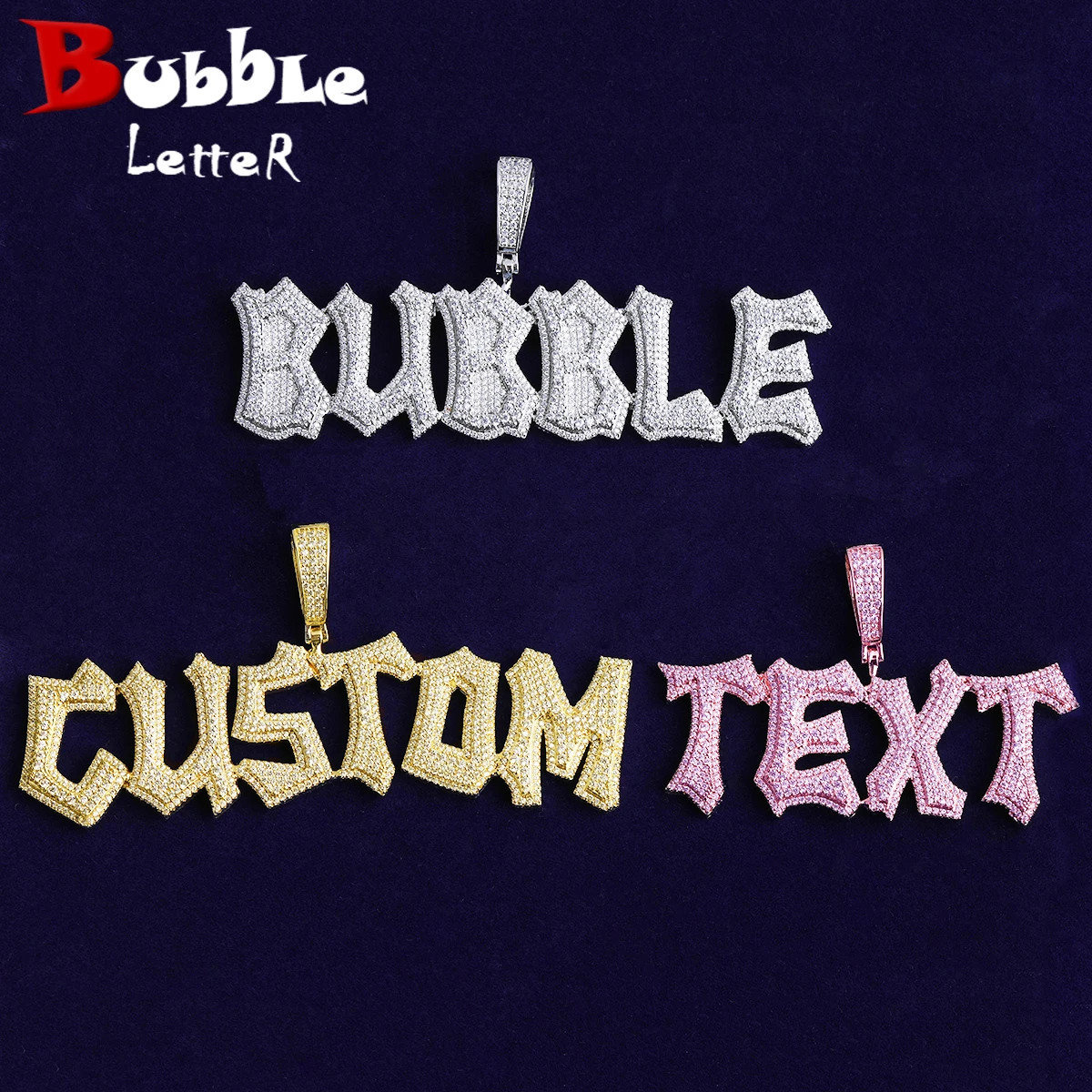 

Bubble Letter Iced Out Custom Name Necklace Pendant for Men Paved Setting 5A Cubic Zirconia Hip Hop Jewelry