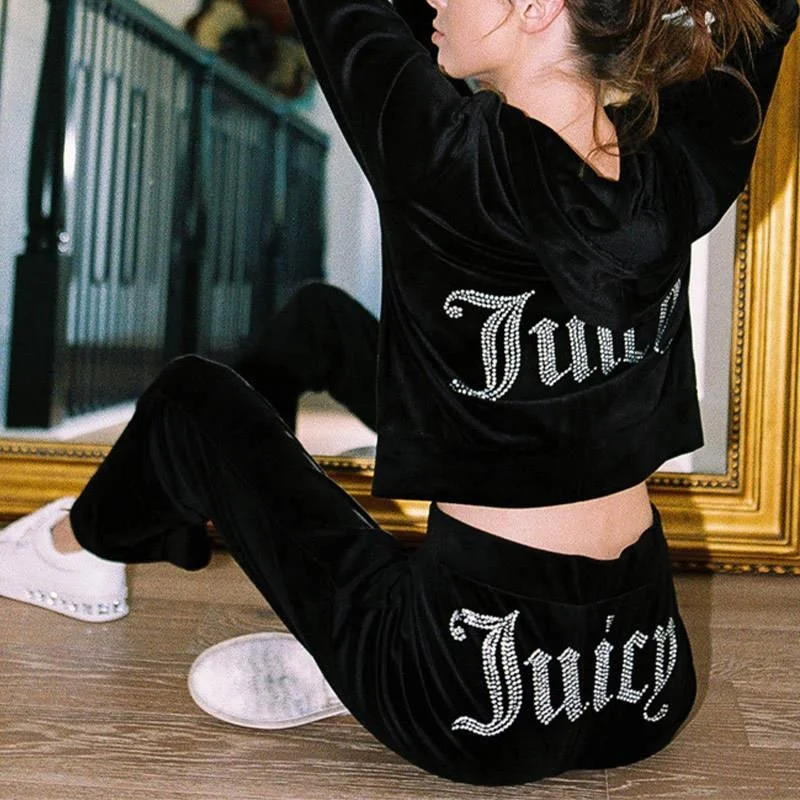 

Ladies Velvet Two Piece Set Faion Casual Sweatirts Tra Polyester Fabric Student Work orm Autumn Collection