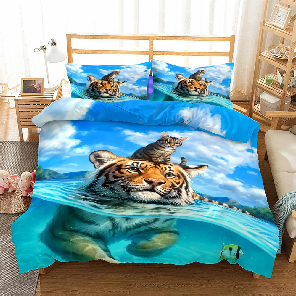 

3D Tigers Bedding Set King Queen Double Full Twin Single Size Bed Linen Set