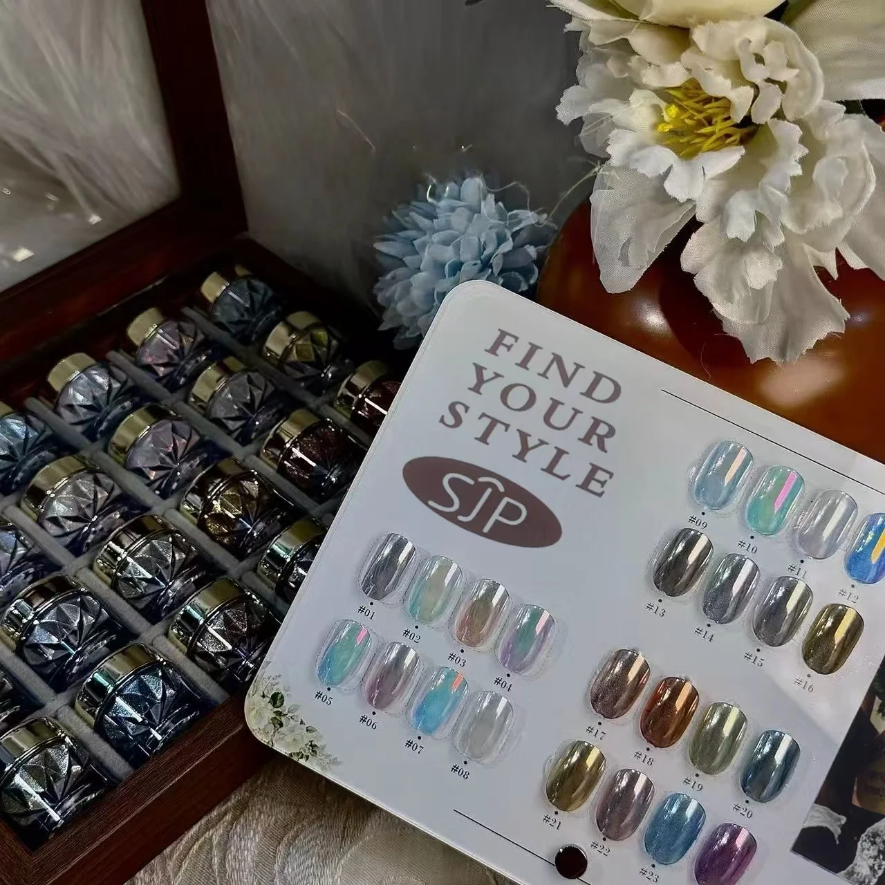 

24 color New Aurora Chrome Powder Nai set high-end mirror magic mirror powder set with storage box colorful bright nail art powd