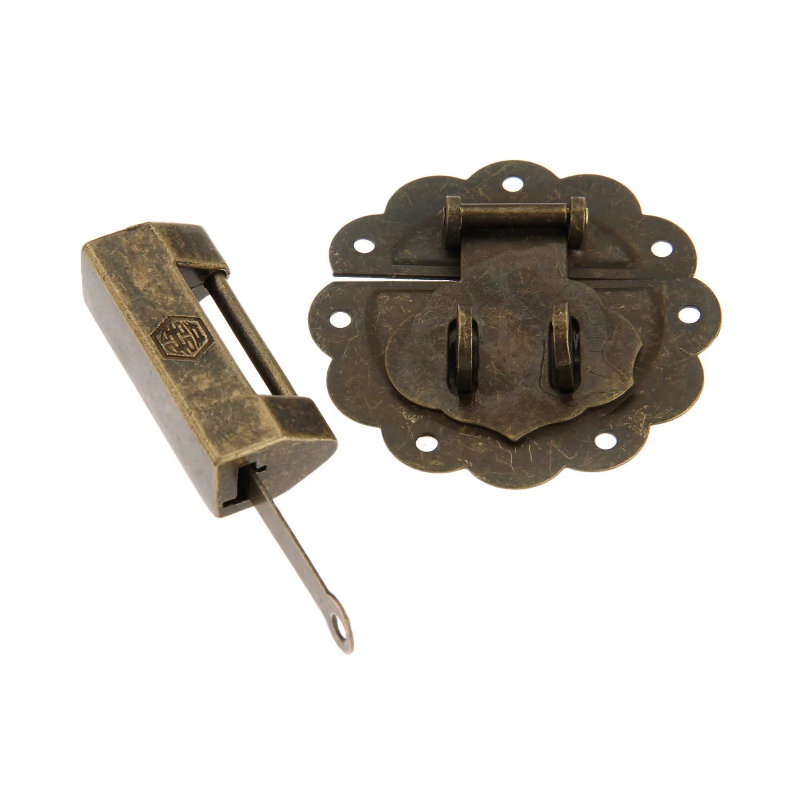 골동품 청동 중국 오래된 잠금/자물쇠 상자 래치 걸쇠 버클 걸쇠 캐비닛 보석 나무 상자 나사, 2 개/세트