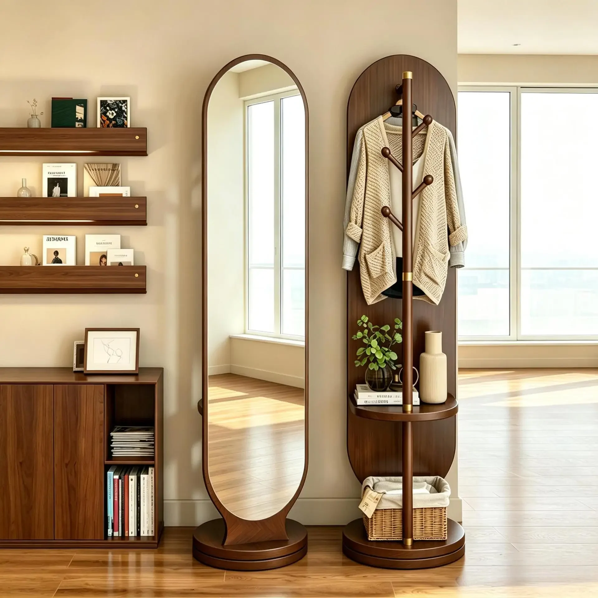 DSA multifunctional full-body mirror rotatable mobile storage with hanger integrated household bedroom floor fitting mirror