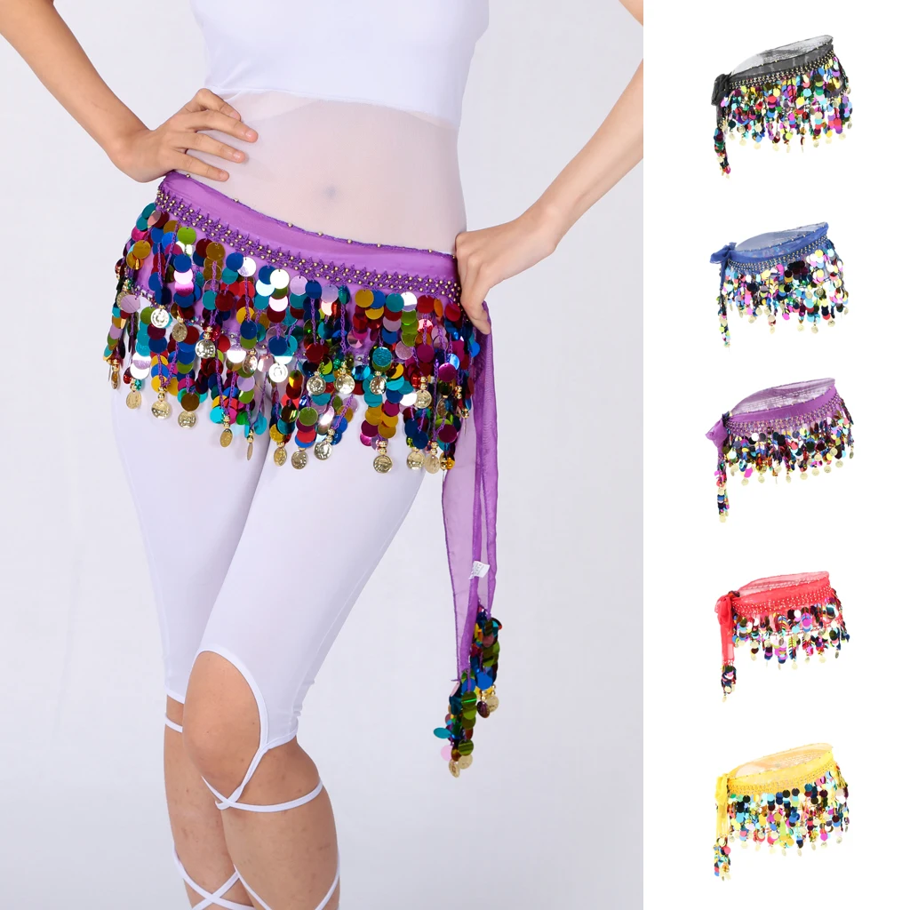 Dancing Sequins Belly Dance Hip Skirt Scarf Wrap Belt Waistband