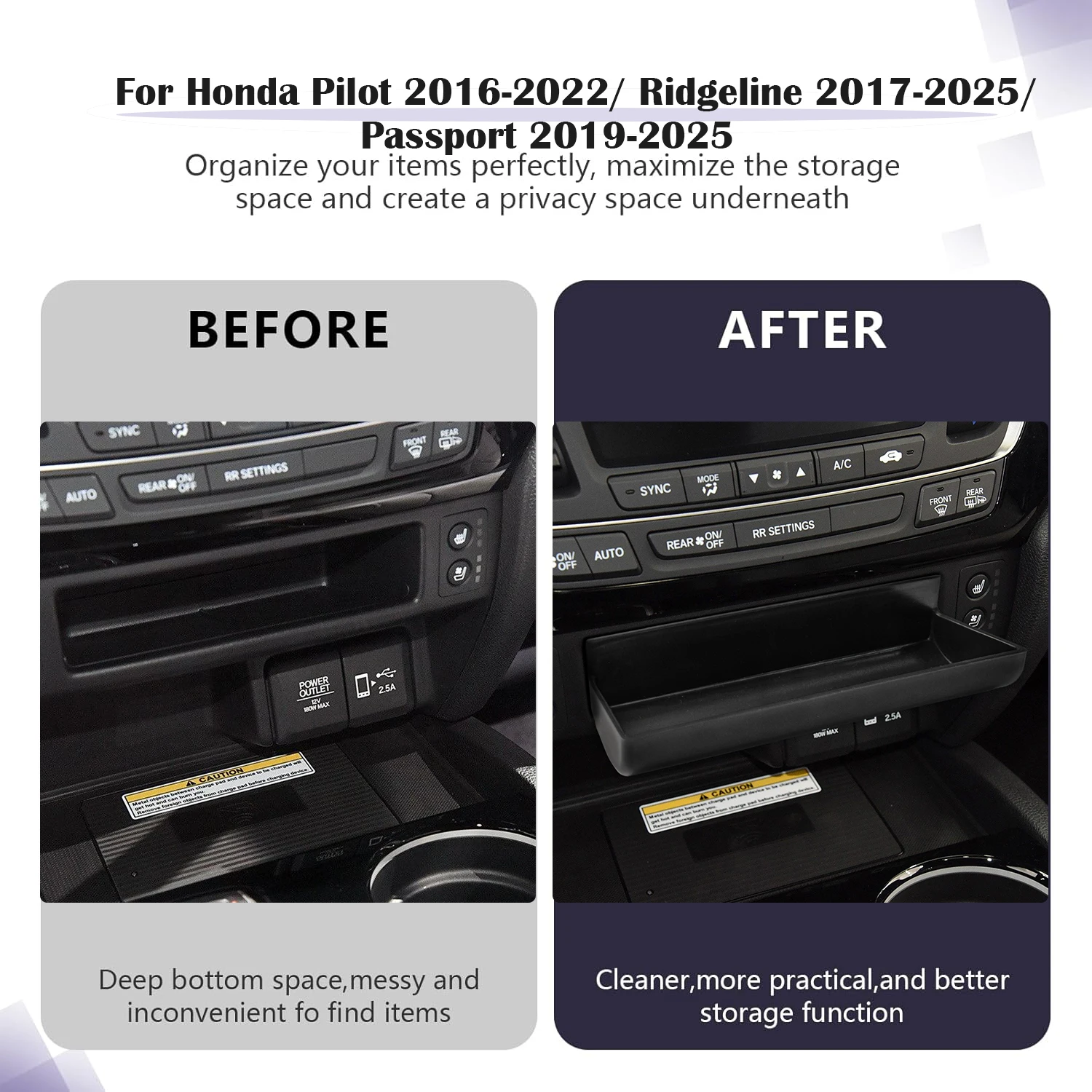 Center Console Drawer Storage Box Tray For Honda Pilot 2016-2022/ Ridgeline 2017-2024/ Passport 2019-2024 Drawer Car Organizer
