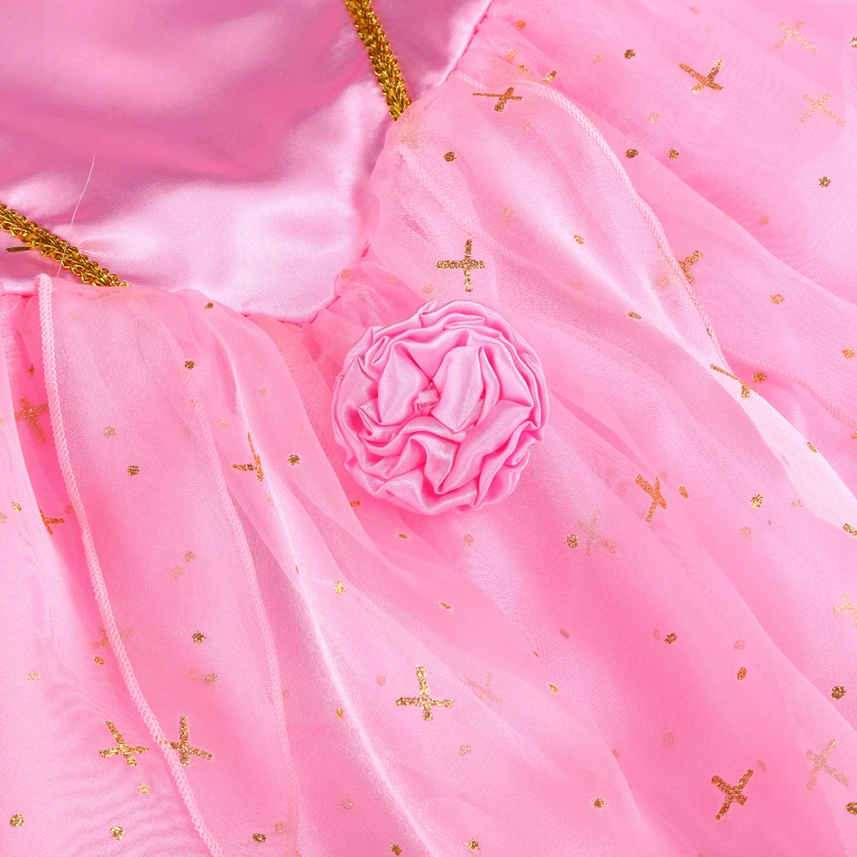 Aurora Party-Kostüm für Mädchen, Halloween Dornröschen Rosa Blumen-Mesh-Kostüm, Kinder-Weihnachtskleidung, Geburtstagsgeschenk – Detail 8