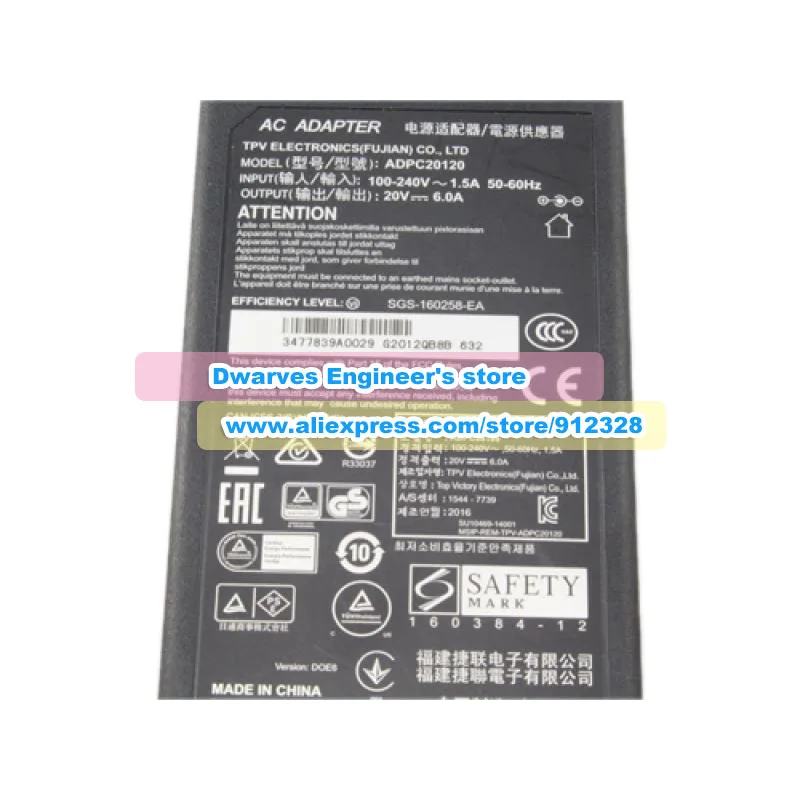 Imagem -05 - Genuíno Adpc20120 20v 6a Fonte de Alimentação do Adaptador ac para Aoc Pd2710qc Ag27lm00027 para Benq Ex3203r Ex3501r Ex3501-t Monitor Carregador