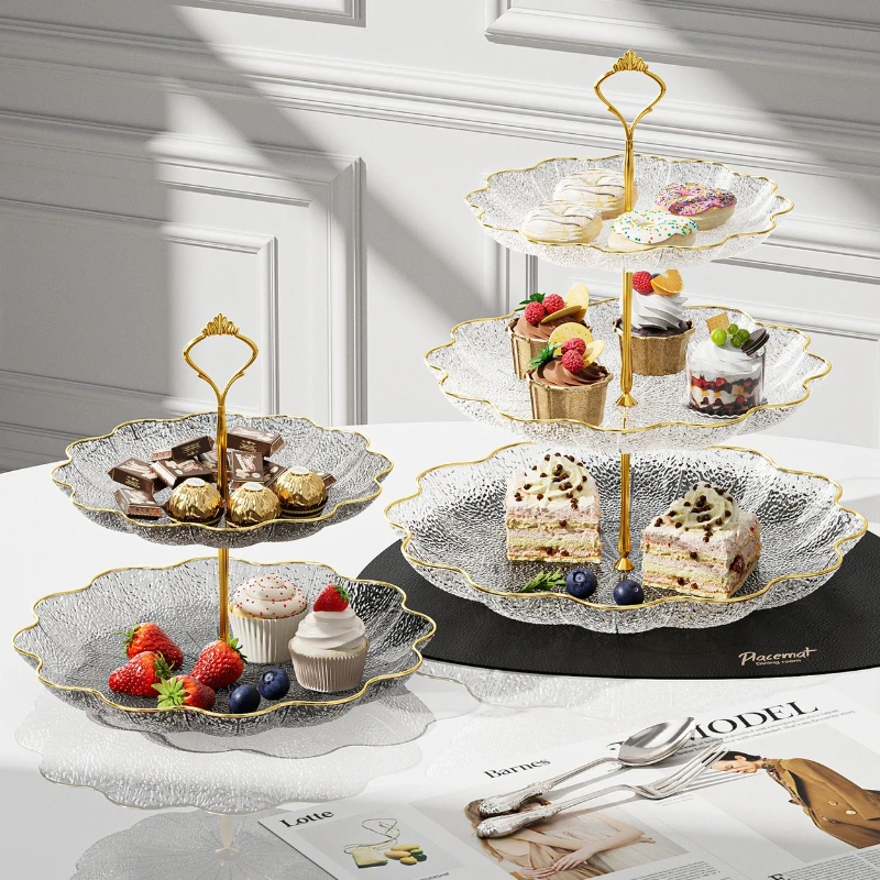 Light Luxury Fruit Plate, Multi-layer Cake Dessert Plate Dessert Display Rack Flower Shaped Handle Party Display Sanck Holder