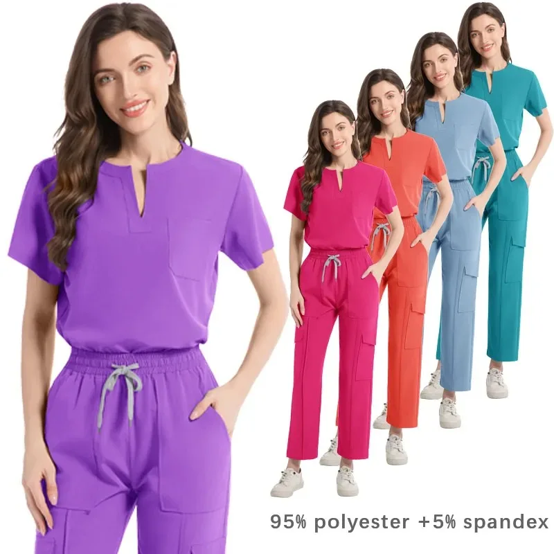 Medizinische Peelings-Uniform für Damen, Krankenschwester-Peeling-Set, Taschenoberteil + Hose, 2-teiliger Anzug, Krankenpflege, OP-Kleidung, Schönheitssalon, Arbeitskleidung