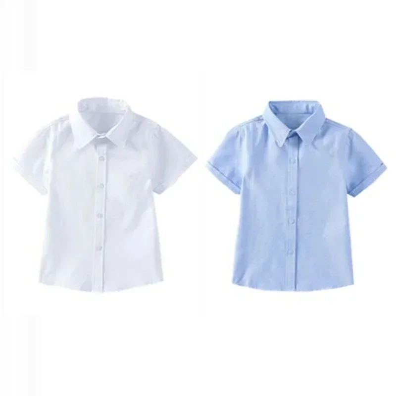 

Children Performance Shirt Baby Toddler Teen Clothes Summer School Uniform Boys Shirts White Blue Short Sleeve Blouse Kids Tops