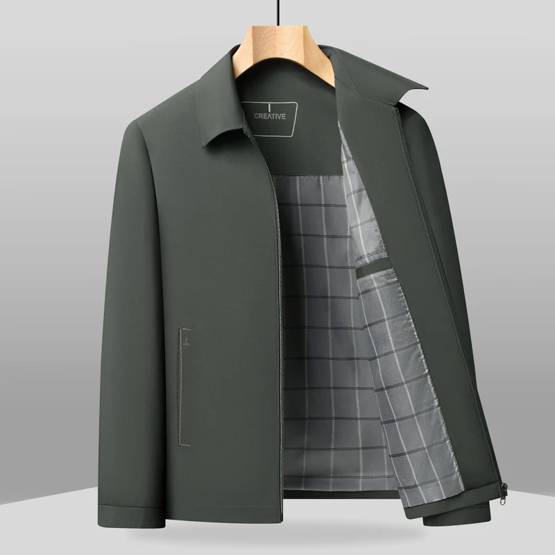 

Мужская куртка-блейзер для весны и осени, свободного кроя, с длинным рукавом, однотонная, с отложным воротником, для мужчин среднего возраста