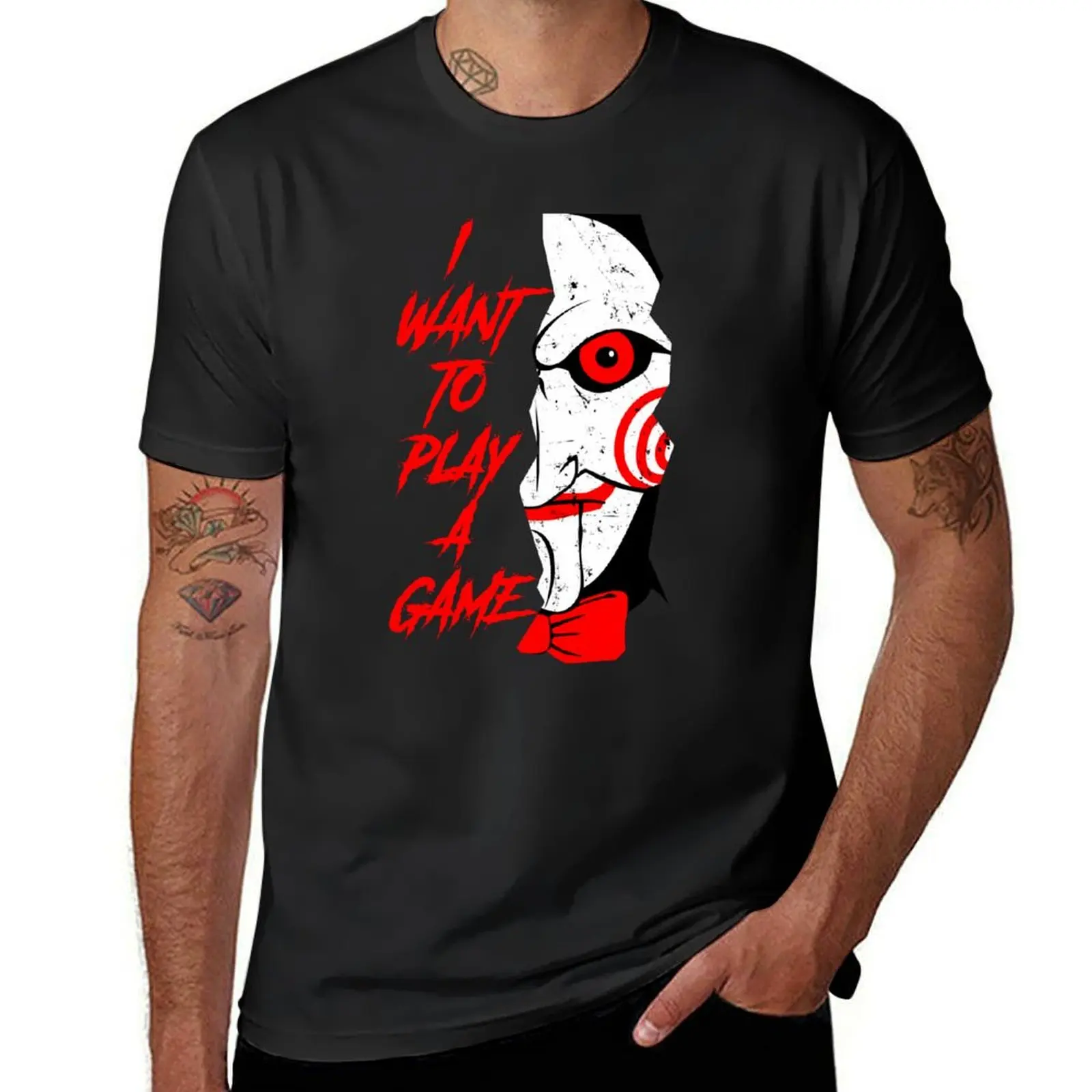 SAW, I WANT TO PLAY A GAME T-Shirt blacks summer top Short sleeve tee Aesthetic clothing plain black t shirts men