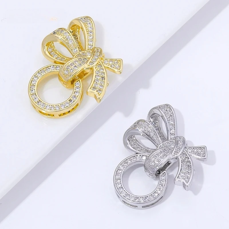 18K Gold Plated Pearl Clasps Connectors Inlaid Zircon 3-Ring Butterfly Jewelry Locks Clasp for Bracelets DIY Jewelry Fittings
