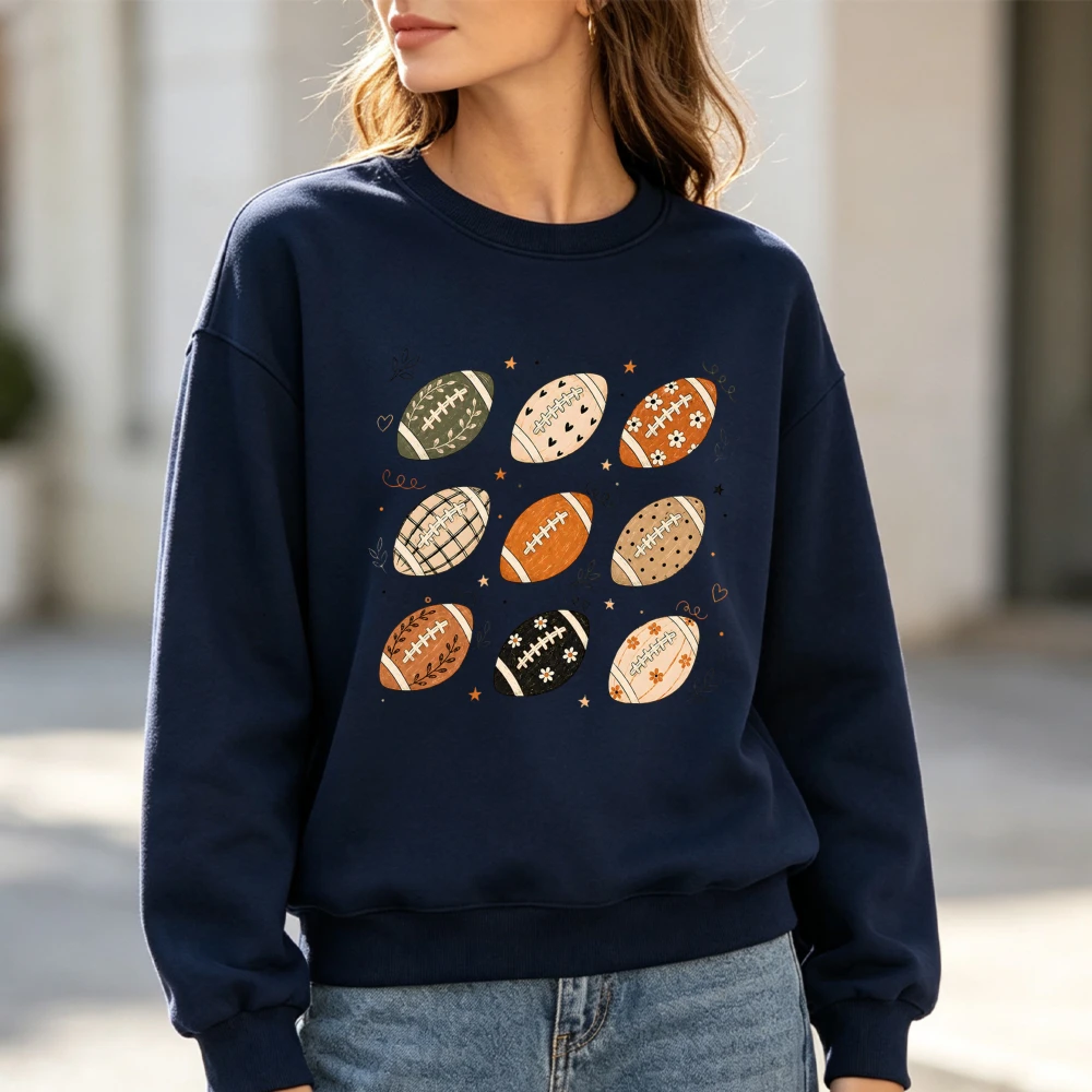 Boho American Football SweaterCute Fall Football Pattern Tops Autumn Aesthetic Cottagecore Game Day Mom Thanksgiving Pullover