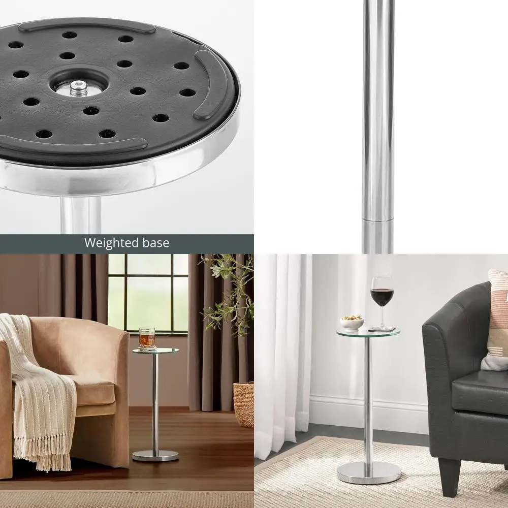 

Modern Clear Glass Top Nightstand for Bedroom and Living Room, Chrome Accents, Ideal for Lamps and Decor