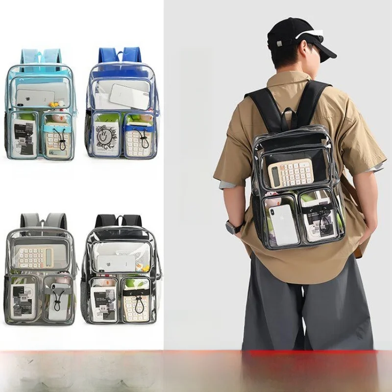 Fashionable Commuter PVC Transparent Double Shoulder Bag Unisex Travel Backpack Student Bookbag Height Waterproof Backpack