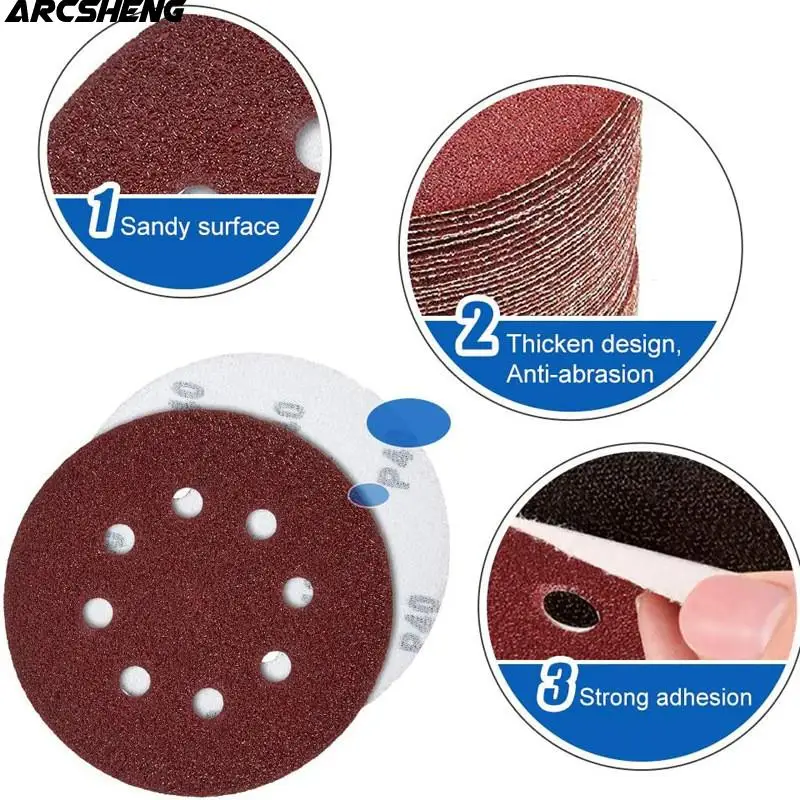 20pcs 5 Inch 125mm Round Sandpaper Eight Hole Disk Sand Sheets Grit 40-800 Hook and Loop Sanding Disc Polish