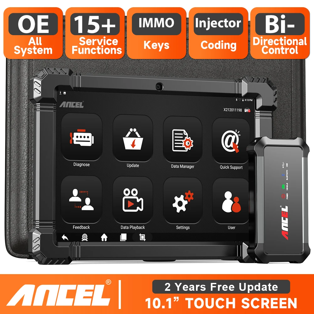 ANCEL Kofferraum-Diagnosegerät Auto OBD2 Alle Systeme 10,1 Zoll Mit Aktivem Test Bidirektionale Steuerung 10+ Funktionen Reset Kopplung IMMO-Schlüssel Fehlerleser Auto-Scanner Professionell