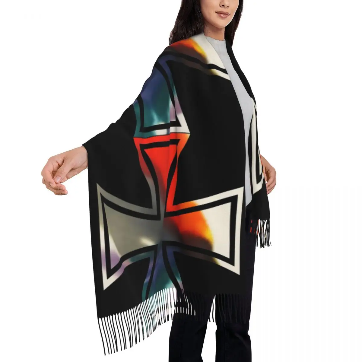 Iron Cross Tie Dye One Scarf Tassel Scarves Women Soft Warm Shawls and Wraps Long Fall Winter Shawl Wrap