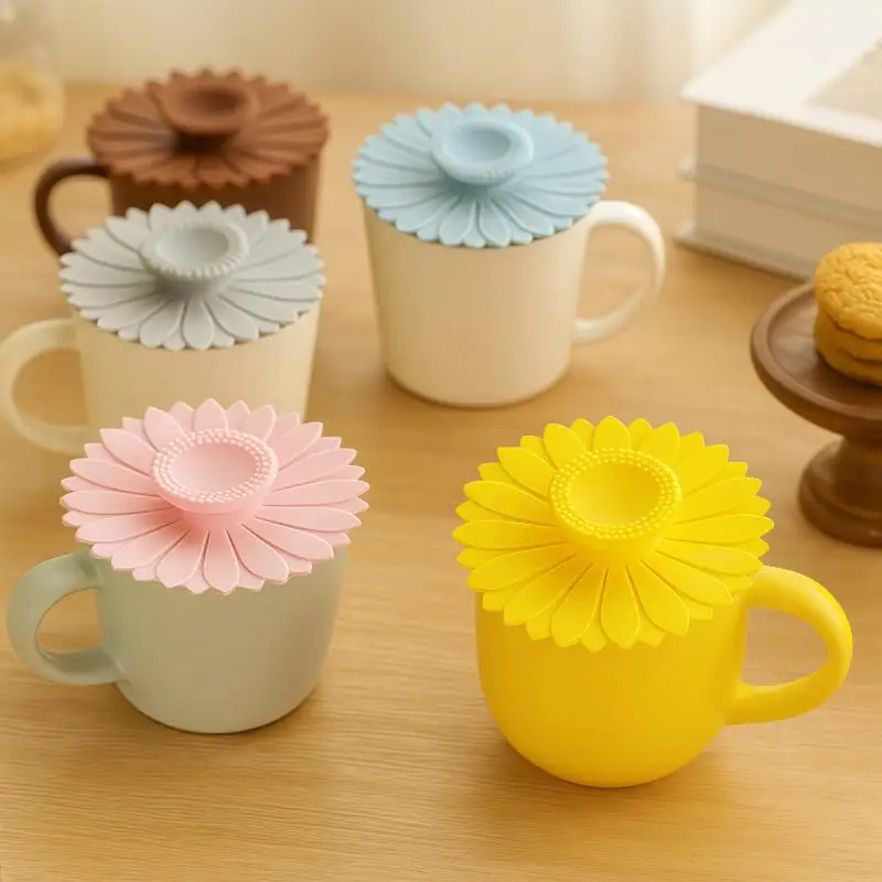 3Pcs Silicone Drink Cup Lids 10.4cm Creative Round Mug Cover Reusable Anti Dust Cup Covers Cute Coffee Mug Lid
