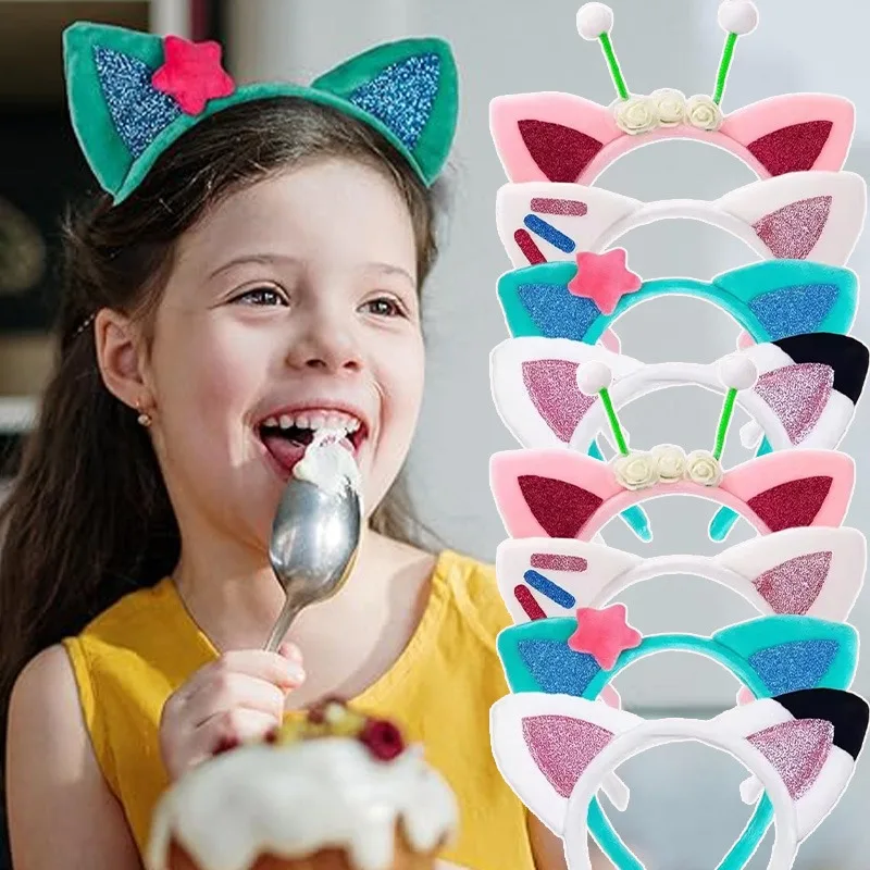 جديد الترتر لطيف آذان القط عقال الأطواق الشعر للنساء الفتيات Kawaii الكرتون غطاء الرأس الإبداعية تأثيري اكسسوارات هدية عيد ميلاد #1