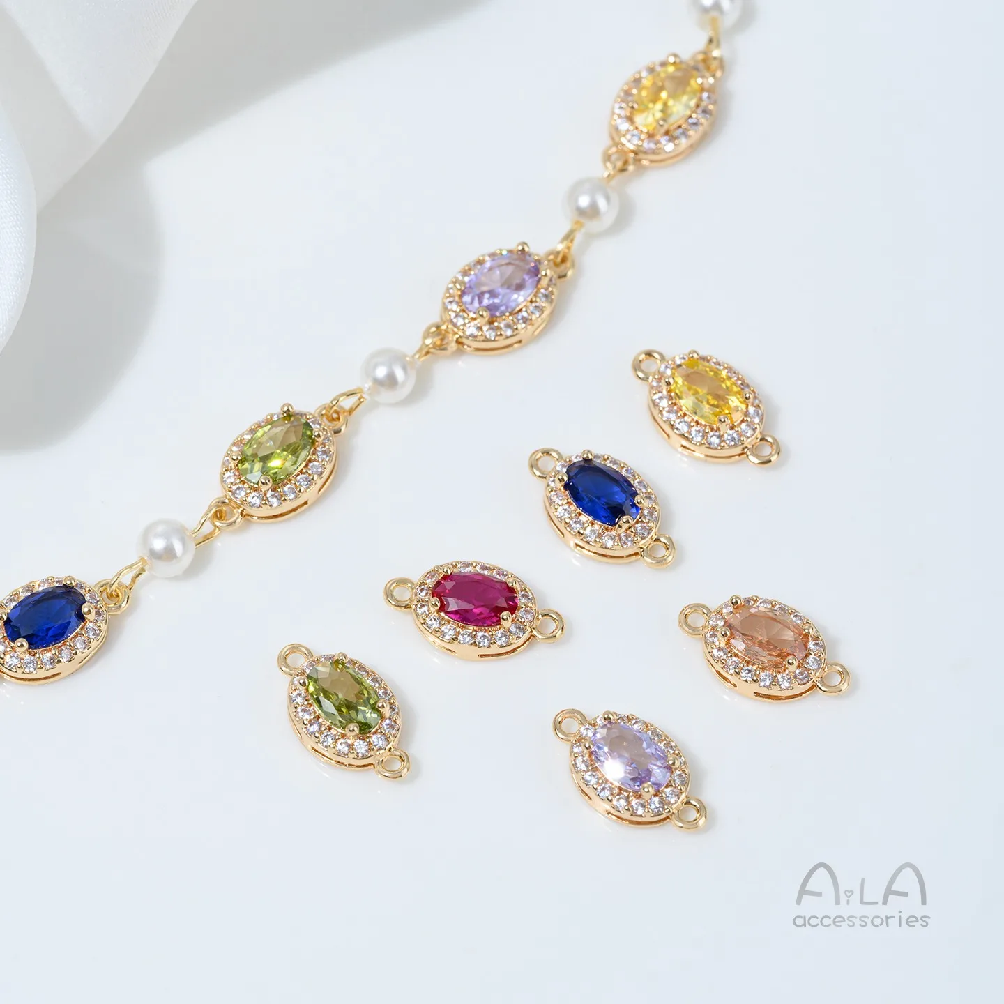 

Z483 14-каратное золото, инкрустированный цирконом, овальный двойной кулон, браслет ручной работы, ожерелье, аксессуар для браслета из бисера, материал