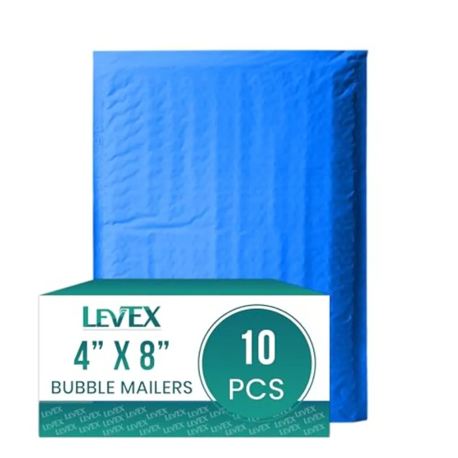 

4 x 8 Blue Poly Bubble Mailers Padded Envelope for Shipping 10 Pack Lightweight Durable Packaging Mailing Bags