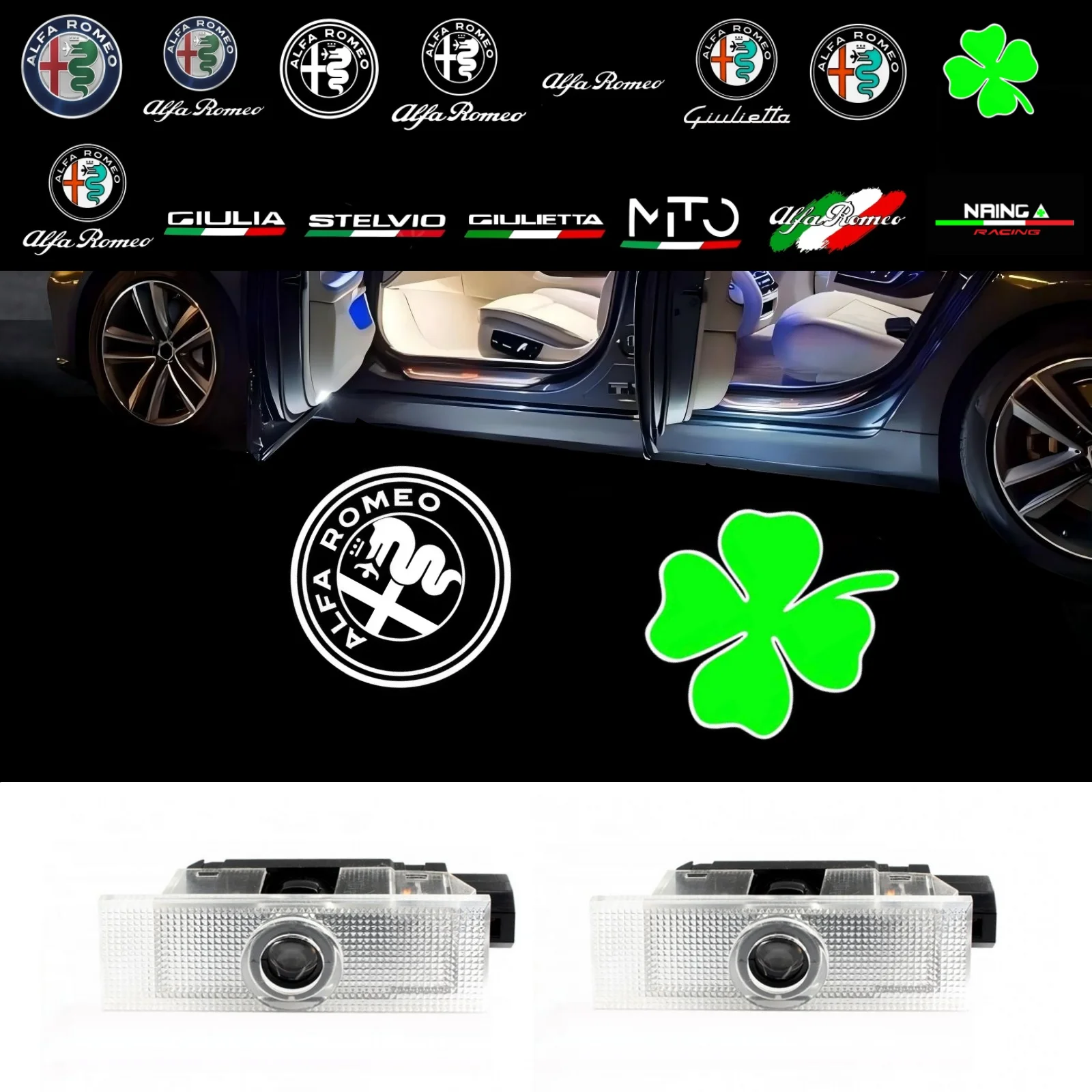 2X светодиодный проектор приветствия двери автомобиля для Alfa Romeo 159 166 Giulia Mito Giulietta Stelvio Brera Ghost Shadow Lamps, декоративный свет