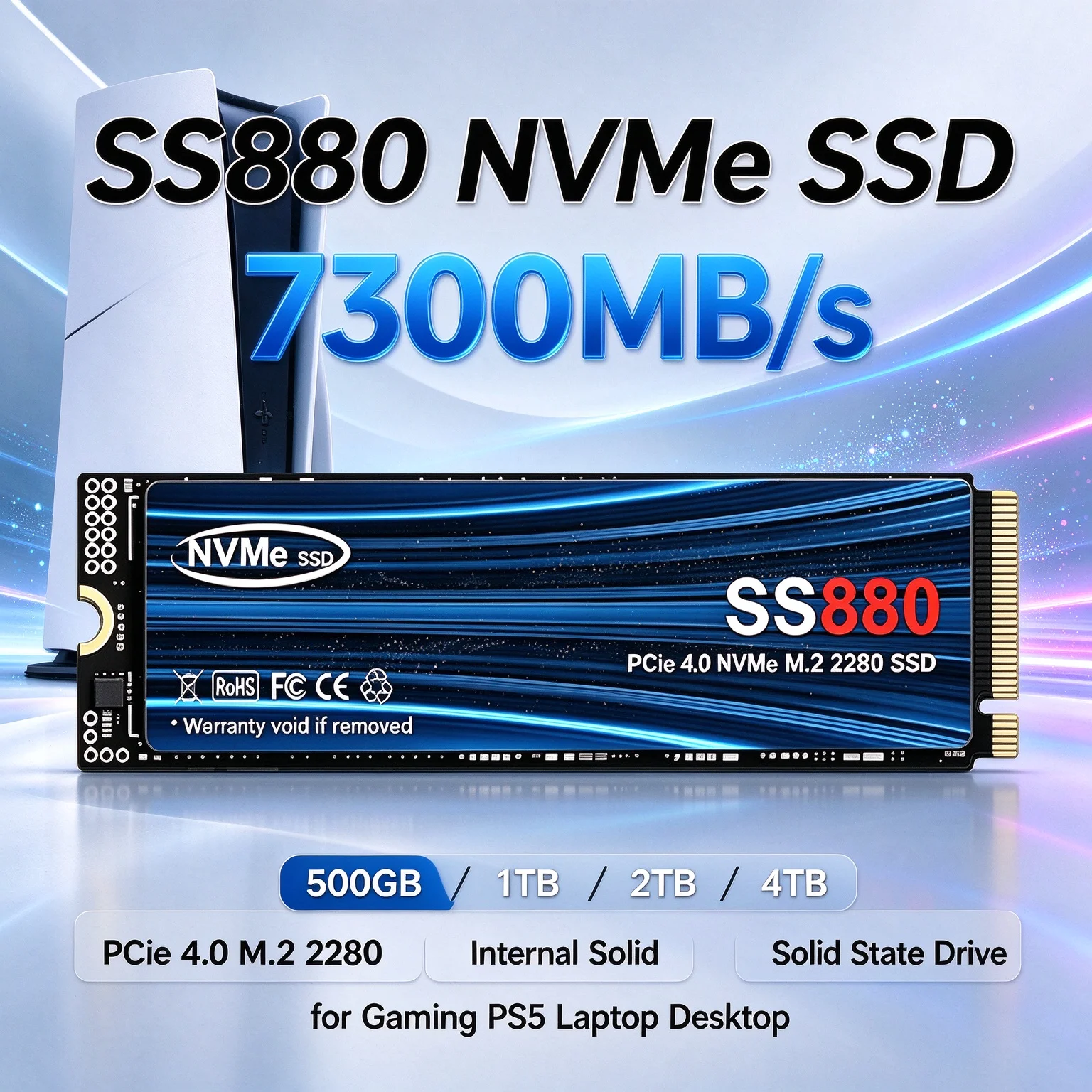 PCIe 4.0 M.2 2280 Internal Drive Reliable Stable Built to Last SS880 NVMe SSD 7300MB/s PS5 Desktop Laptop 4TB Easy Install