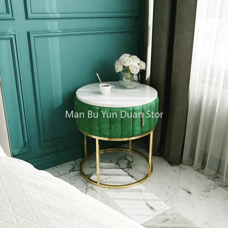 Nordic Round Bedside Table Creative Modern Minimalist Comfortable Small Bedroom Drawers Home Bedroom Marble Round Night Table