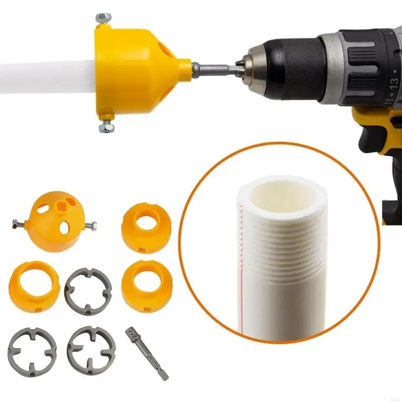 C63E 8PCS PVC Thread Maker Tool Drill Electric Drill to Pipe Threading Longters