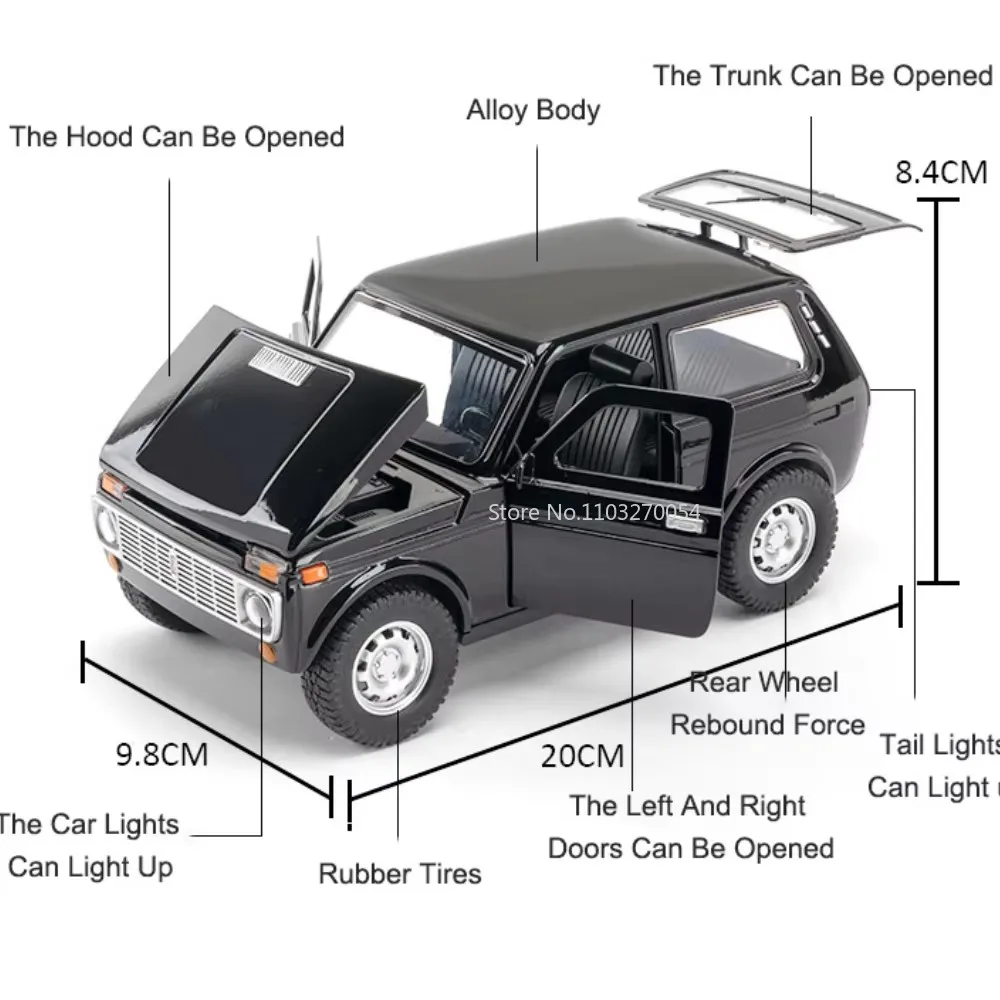 1:18 Russia UAZ Hunter LADA NIVA Modelli in lega Diecast Auto Giocattoli Porte Openend Suono Luce Tirare indietro Veicoli Dare Regali per i ragazzi