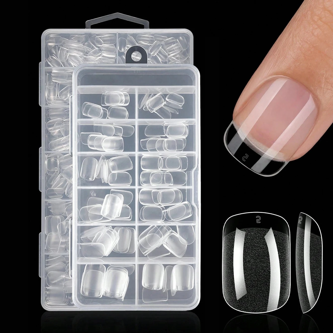 120/600 Square Short Semi-Matte Transparent Soft Gel Nail Art Stickers For Full Coverage Fake Nails Diy Nail Art Home Product