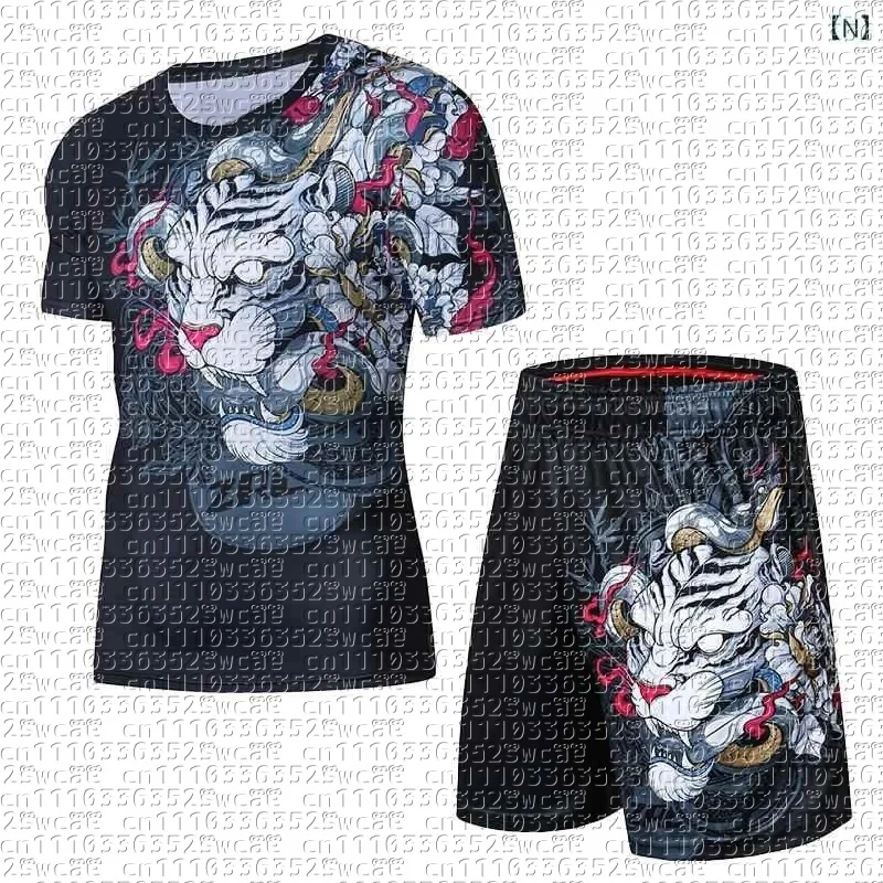 

Men's T-shirt Set Fitness Fighting Chinese Style Team Uniform Summer Training Team Uniform Adult Sports Top Shorts
