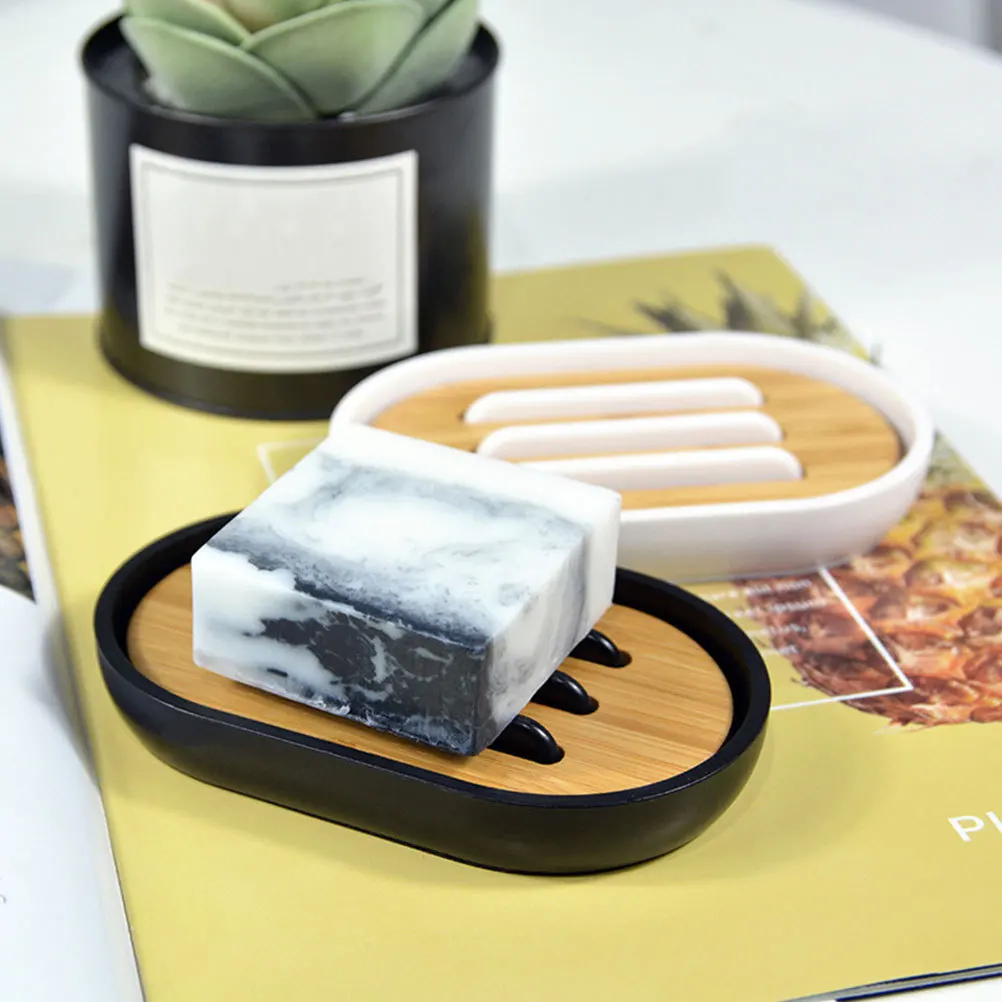 

1Pcs Bamboo Soap Dish Eco-Friendly Drying Container with Efficient Drainage for Bathtub Counter Toilet Lightweight Soap Box