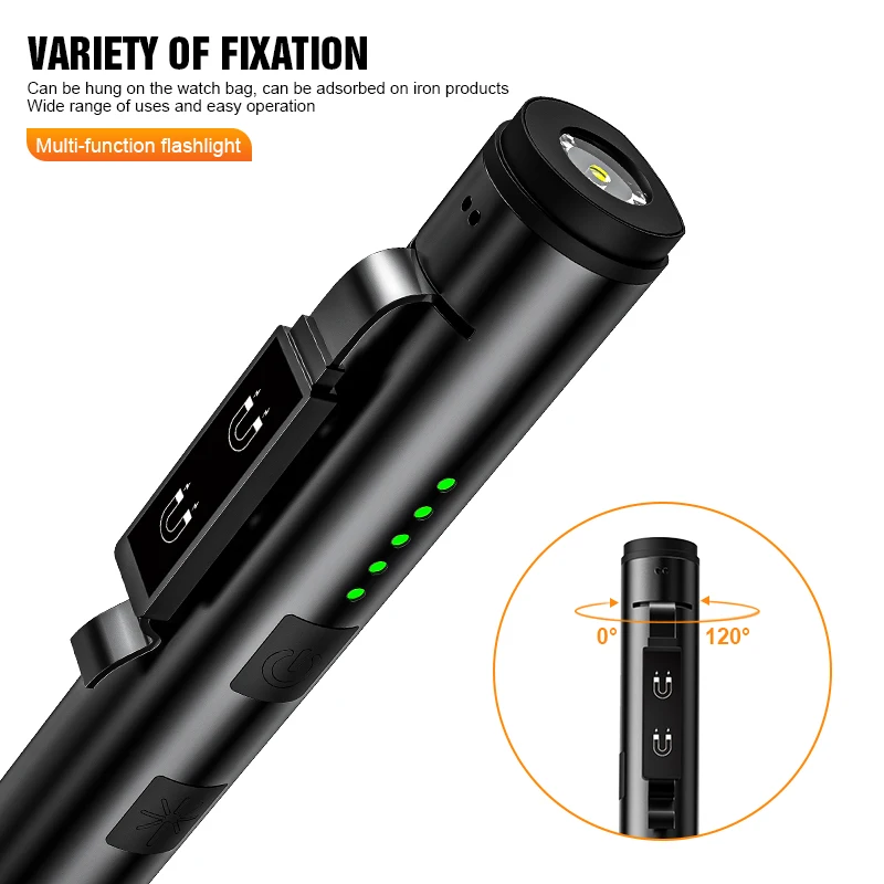 USB Rechargeable UV Flashlight 4 In 1(UV/LED/COB)Multifunctional Mini LED 4 Light Sources Pen Clip Flashlight with Indicator