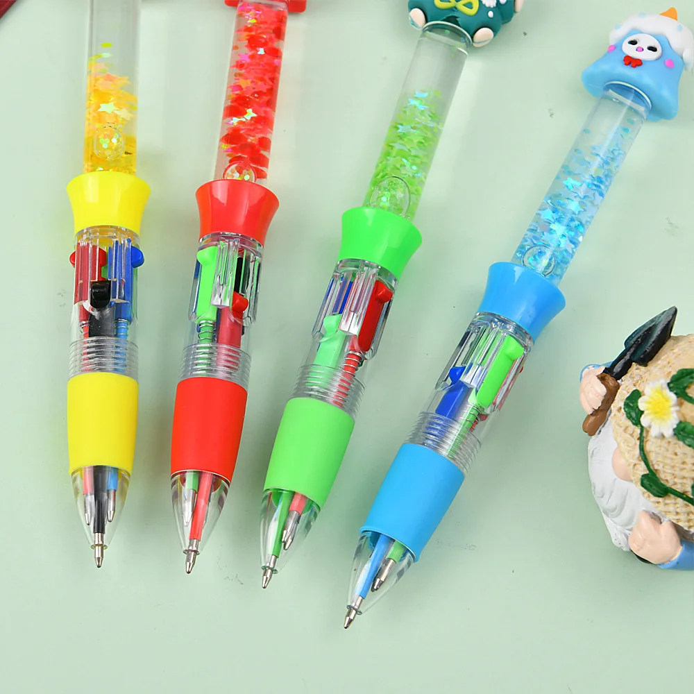 50Pcs/Lot Christmas Creative Cute Cartoon Flowing Sand Four Color Mini Ballpoint Pen Student Stationery Gifts Prizes Wholesale
