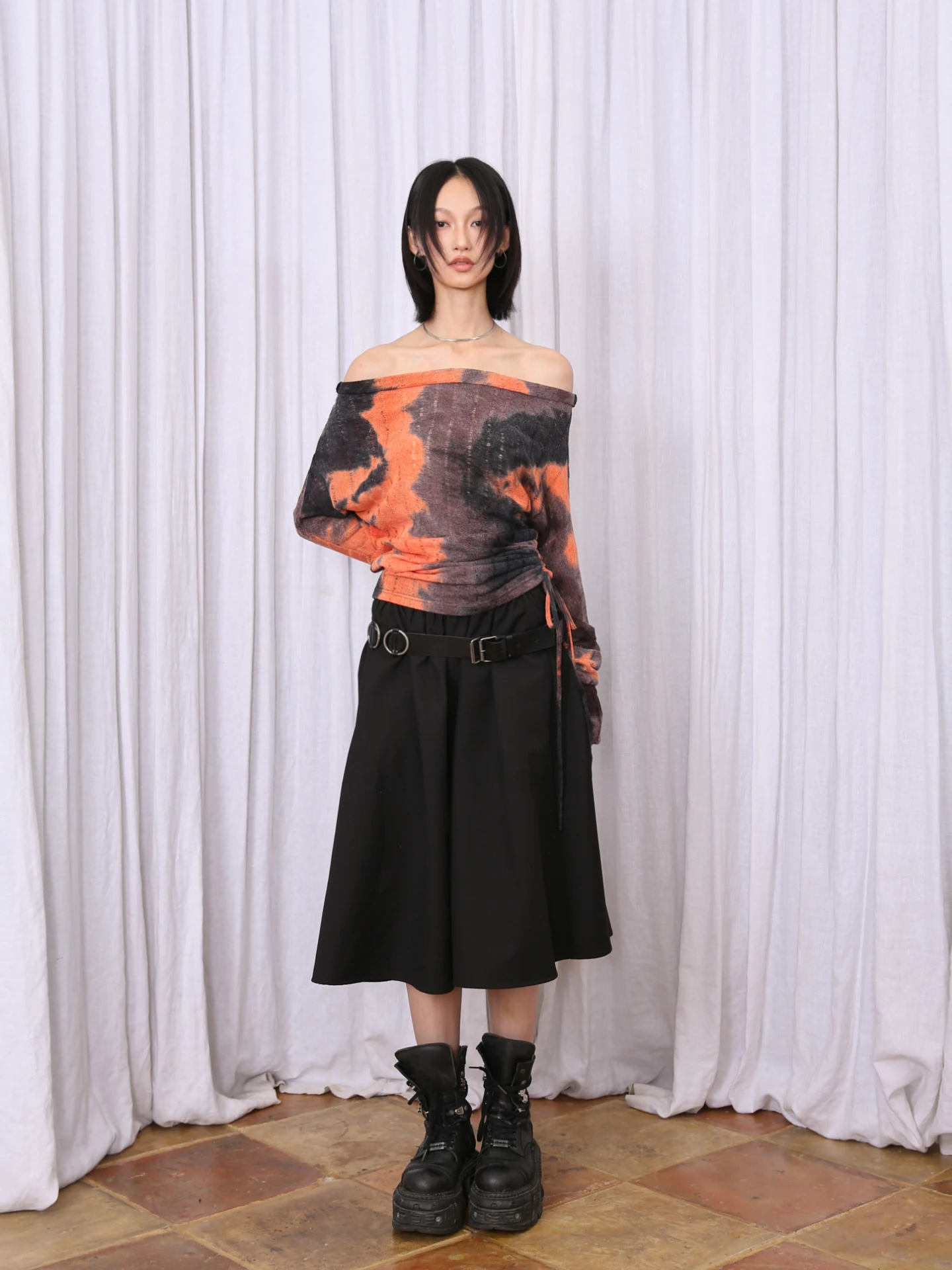 

Novakilo Long Sve T-irt Water-Mark Batik Print Elastic Dstring oulder Baring Batwing Sve Pleated Casual Cotton Top